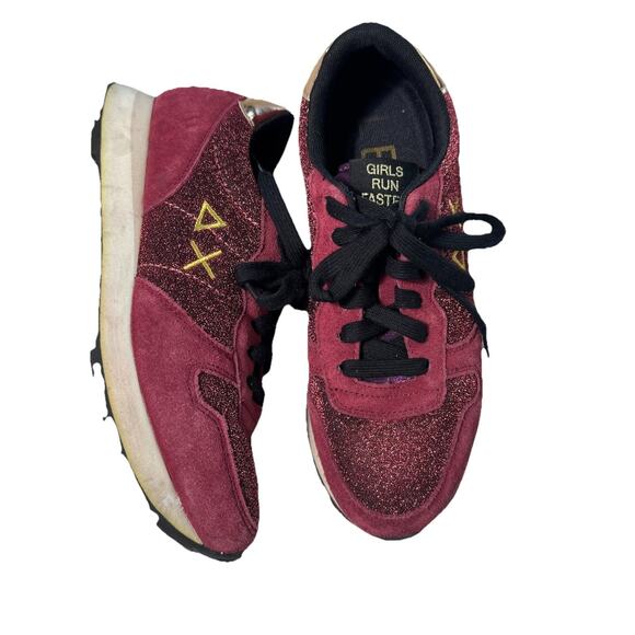 SUN68 ITALY ALLY GLITTER DONNA SNEAKERS BORDEAUX WOMENS US 8 - Picture 2 of 9